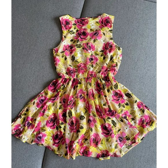 Gorgeous Pink and Yellow Floral Fit & Flare Dress - Picture 2 of 5